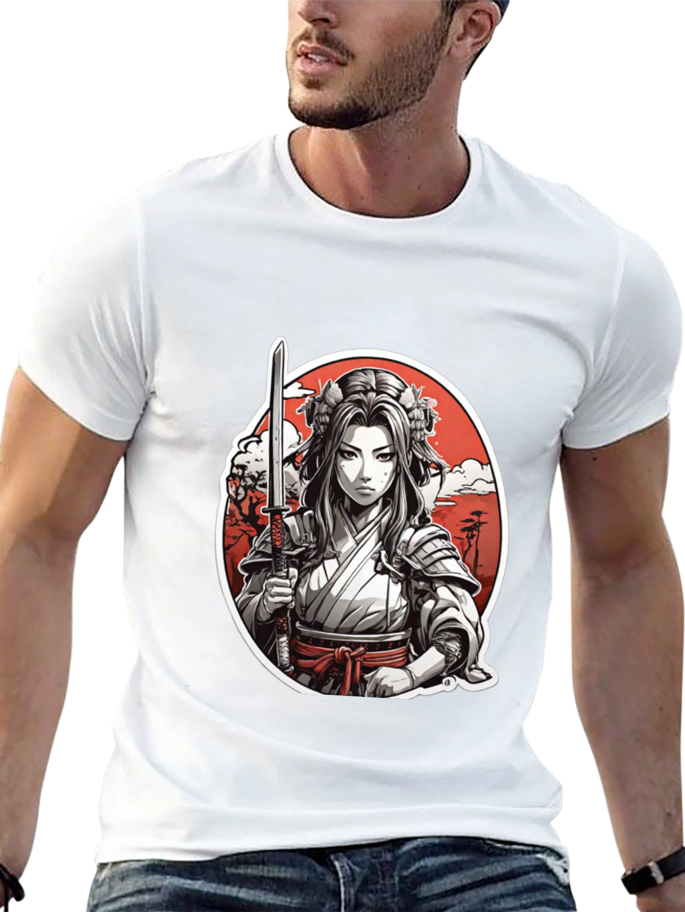 Samurai Girl Graphic Tee - Black Cotton T-Shirt