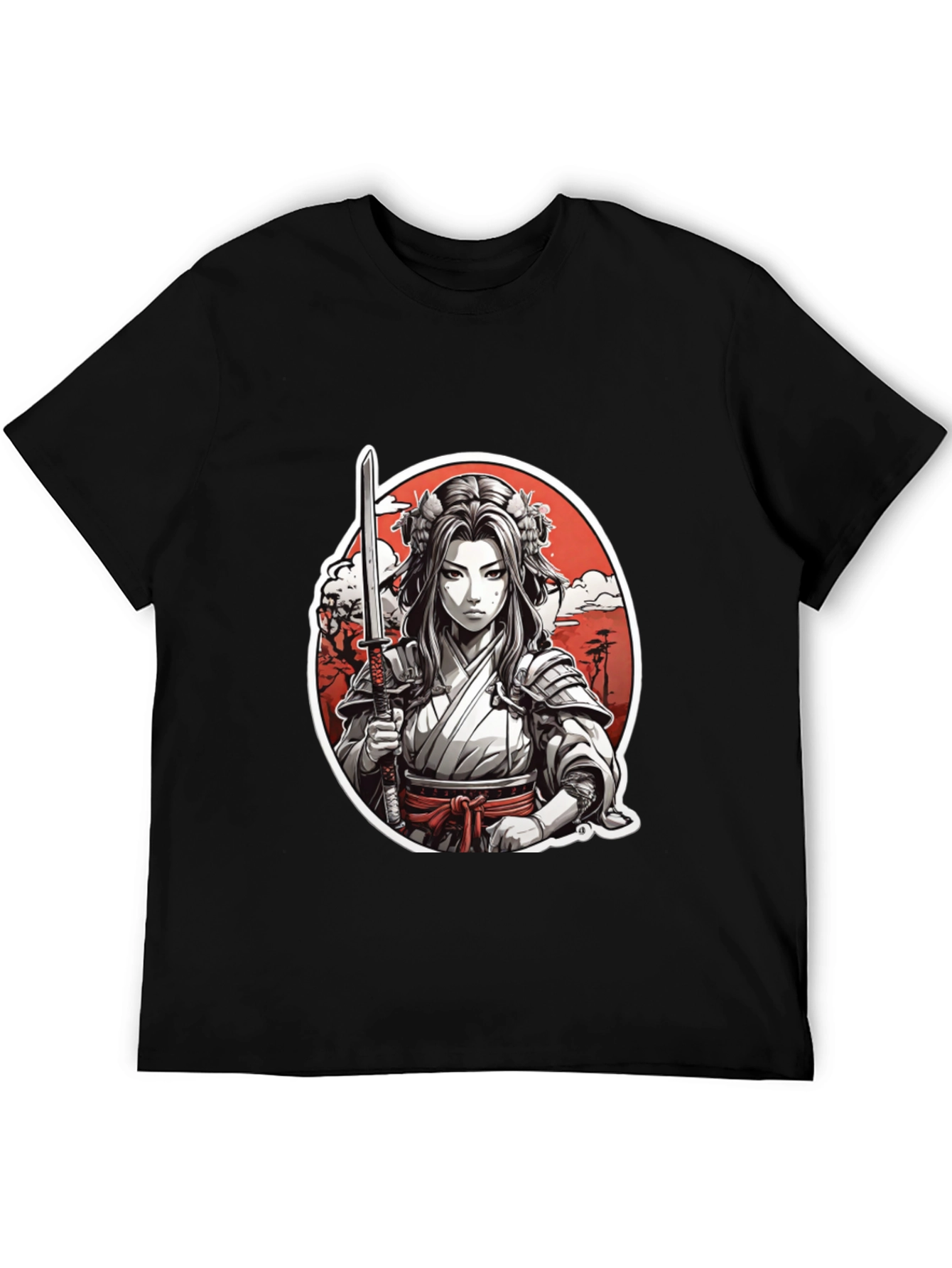 Samurai Girl Graphic Tee - Black Cotton T-Shirt