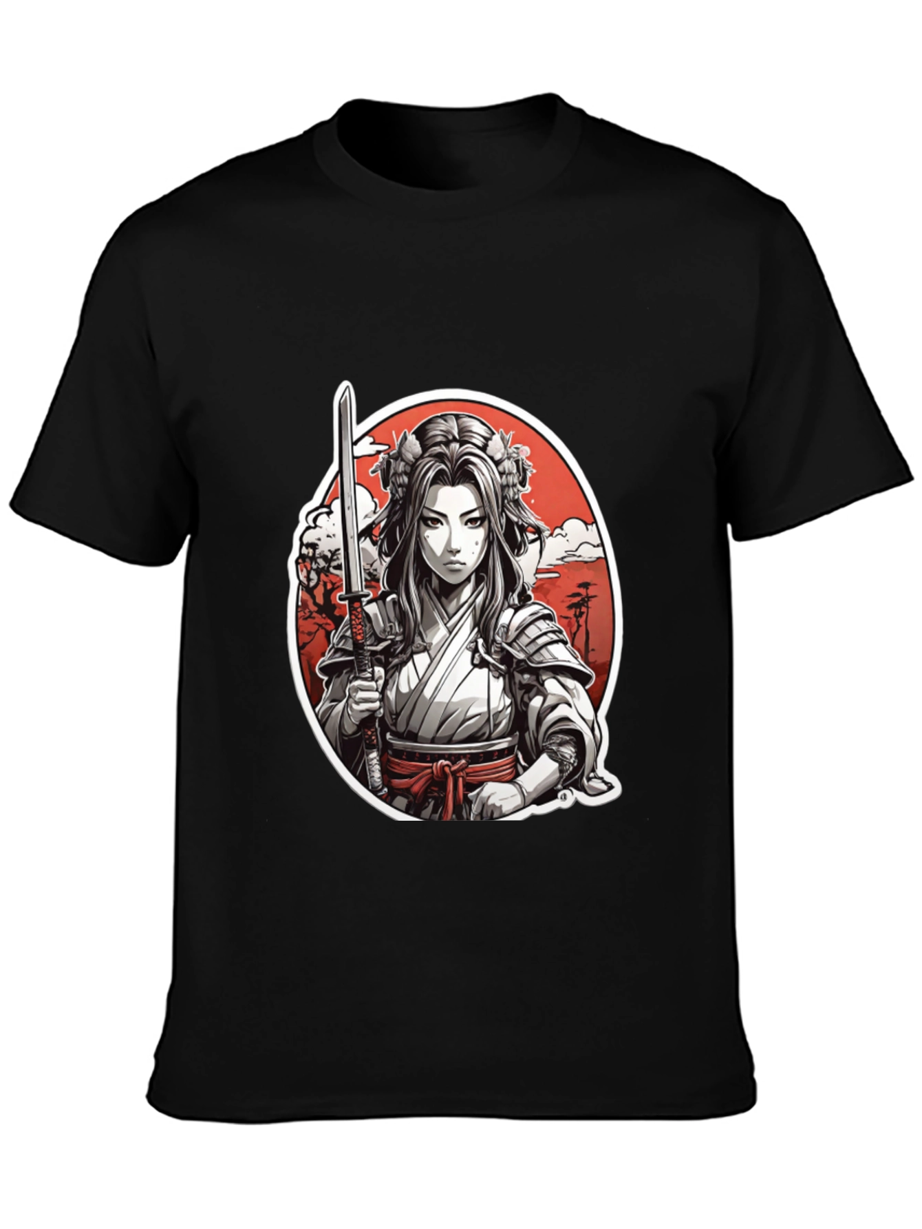 Samurai Girl Graphic Tee - Black Cotton T-Shirt