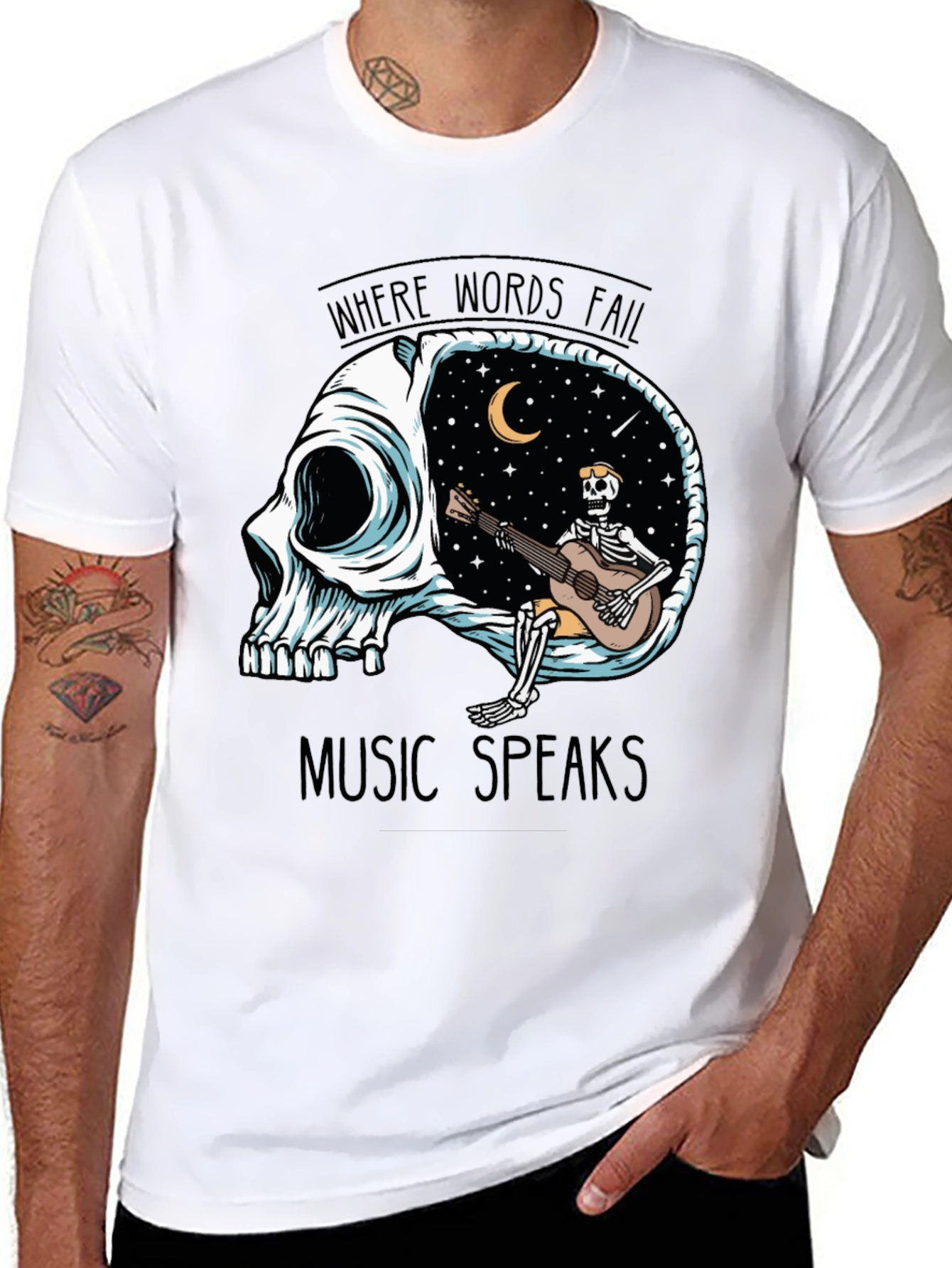 Skull Guitar Skeleton Graphic Tee - Music Speaks