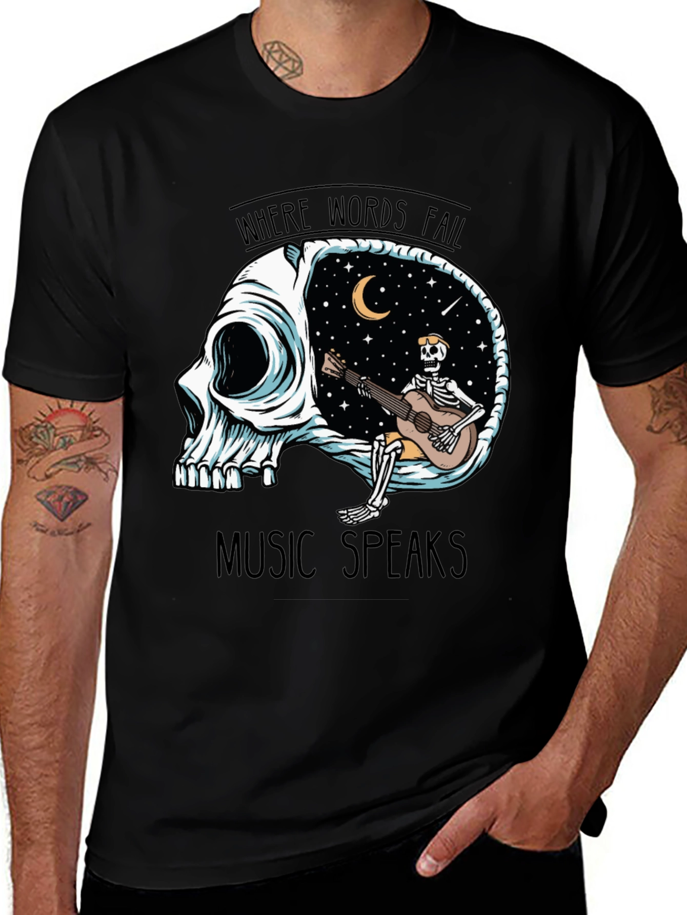 Skull Guitar Skeleton Graphic Tee - Music Speaks