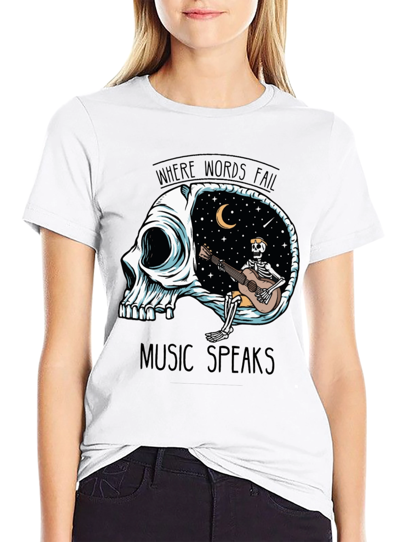 Skull Guitar Skeleton Graphic Tee - Music Speaks