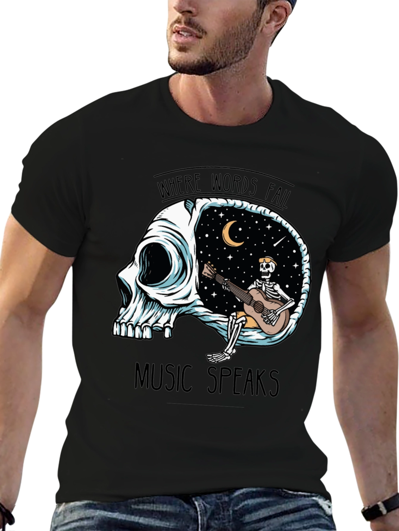 Skull Guitar Skeleton Graphic Tee - Music Speaks
