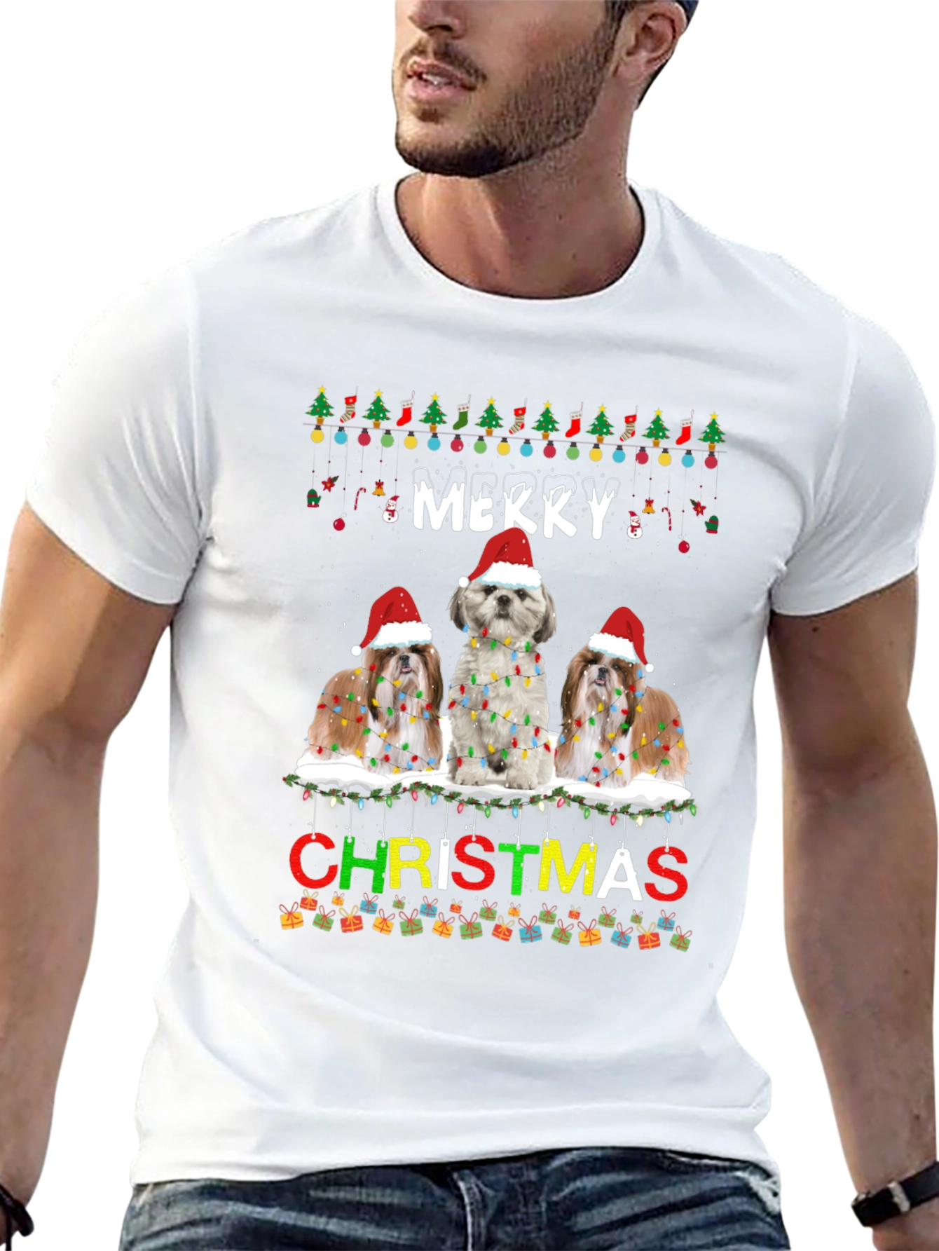 Merry Christmas Shih Tzu Dog T-Shirt