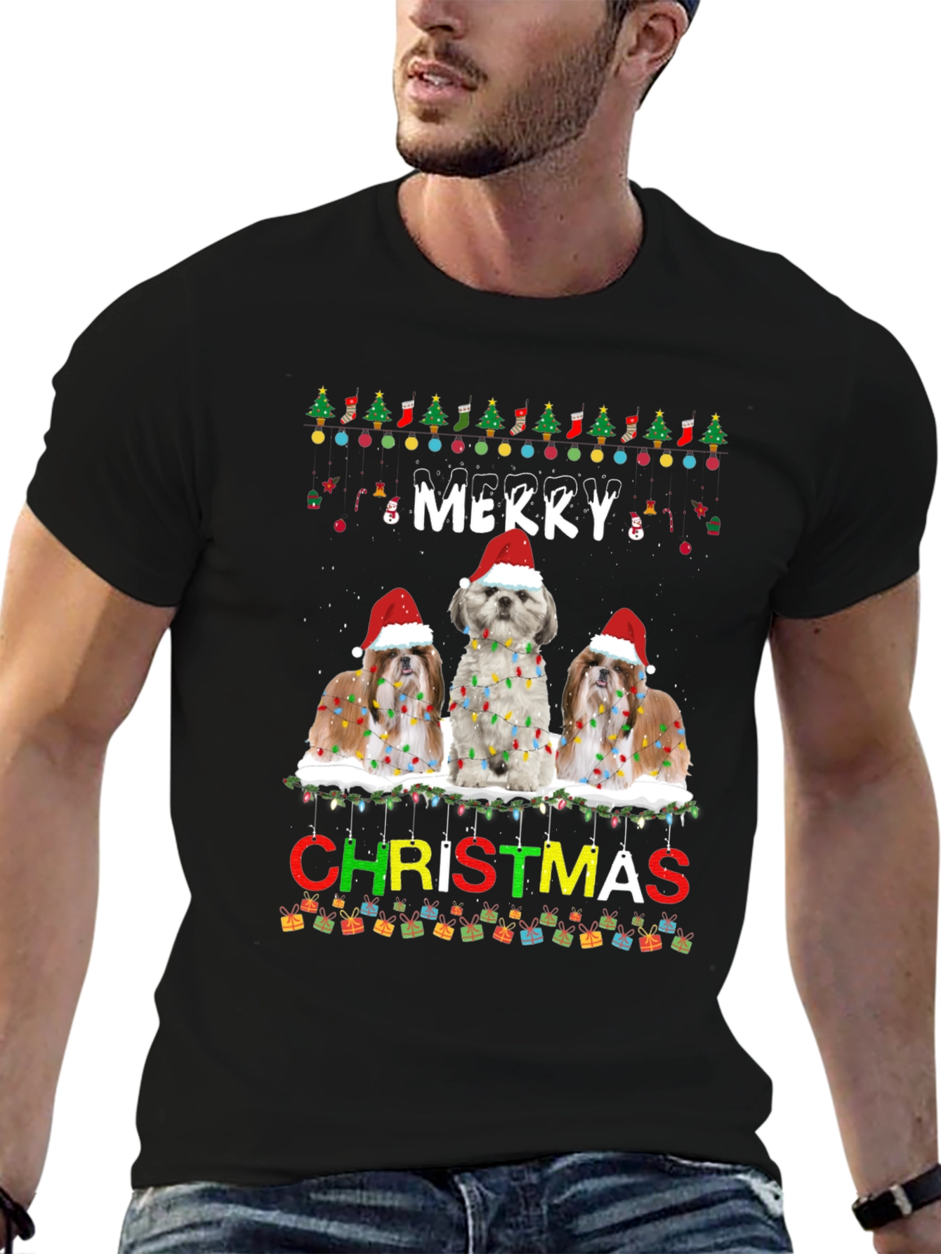 Merry Christmas Shih Tzu Dog T-Shirt