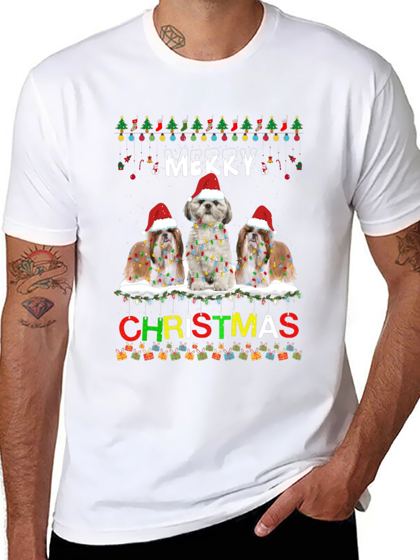 Merry Christmas Shih Tzu Dog T-Shirt