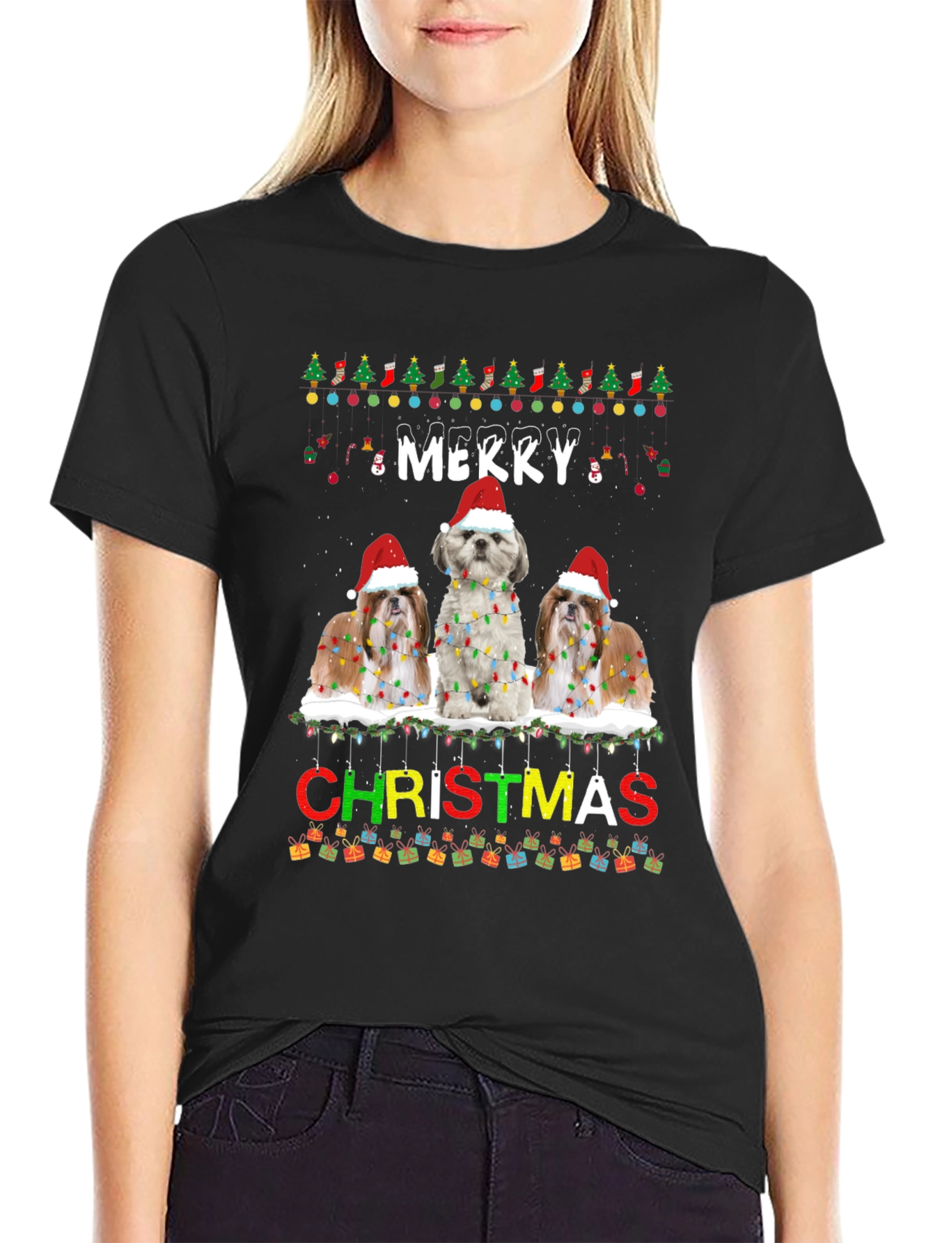 Merry Christmas Shih Tzu Dog T-Shirt