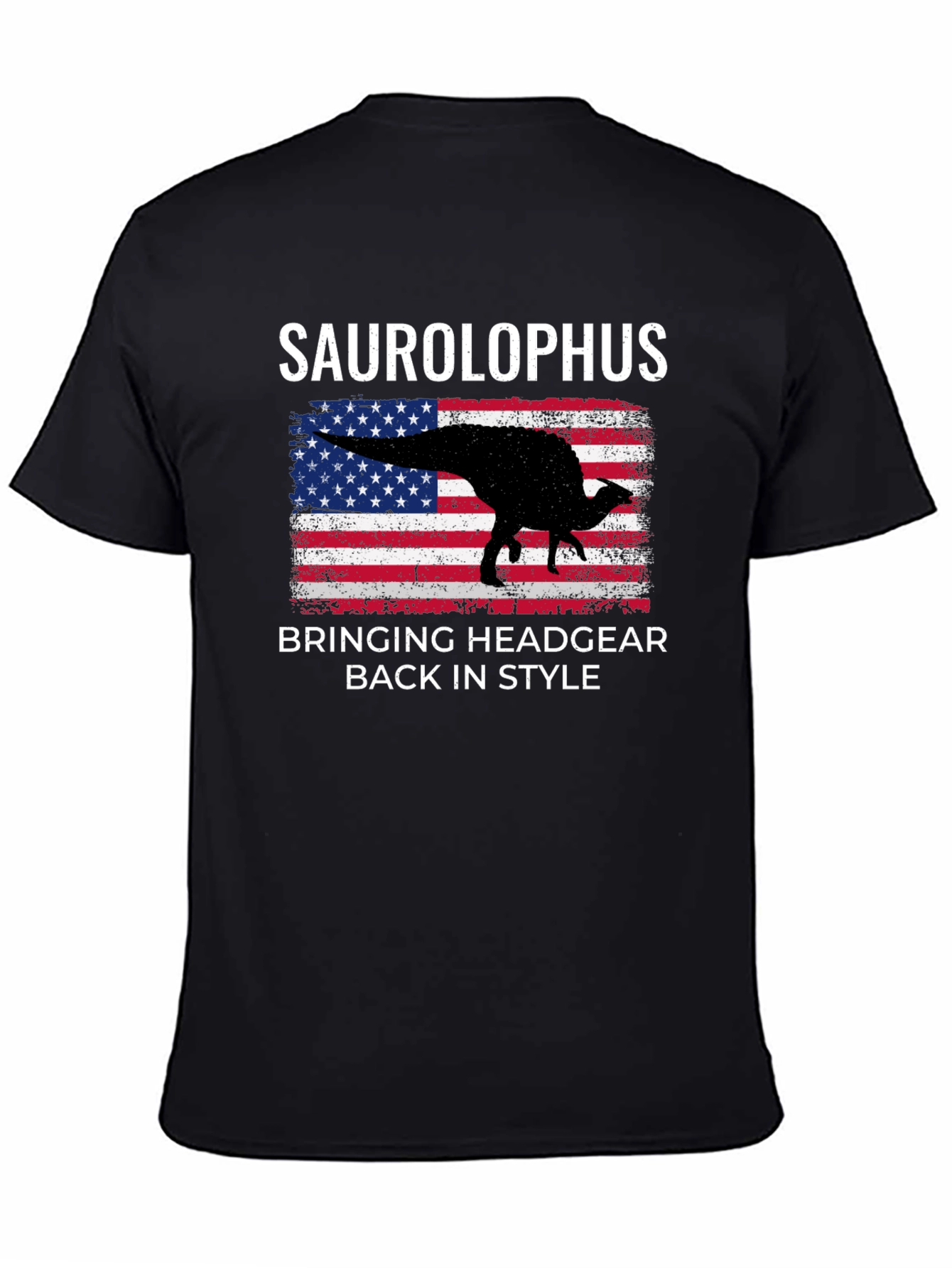 Saurolophus Dinosaur American Flag T-Shirt