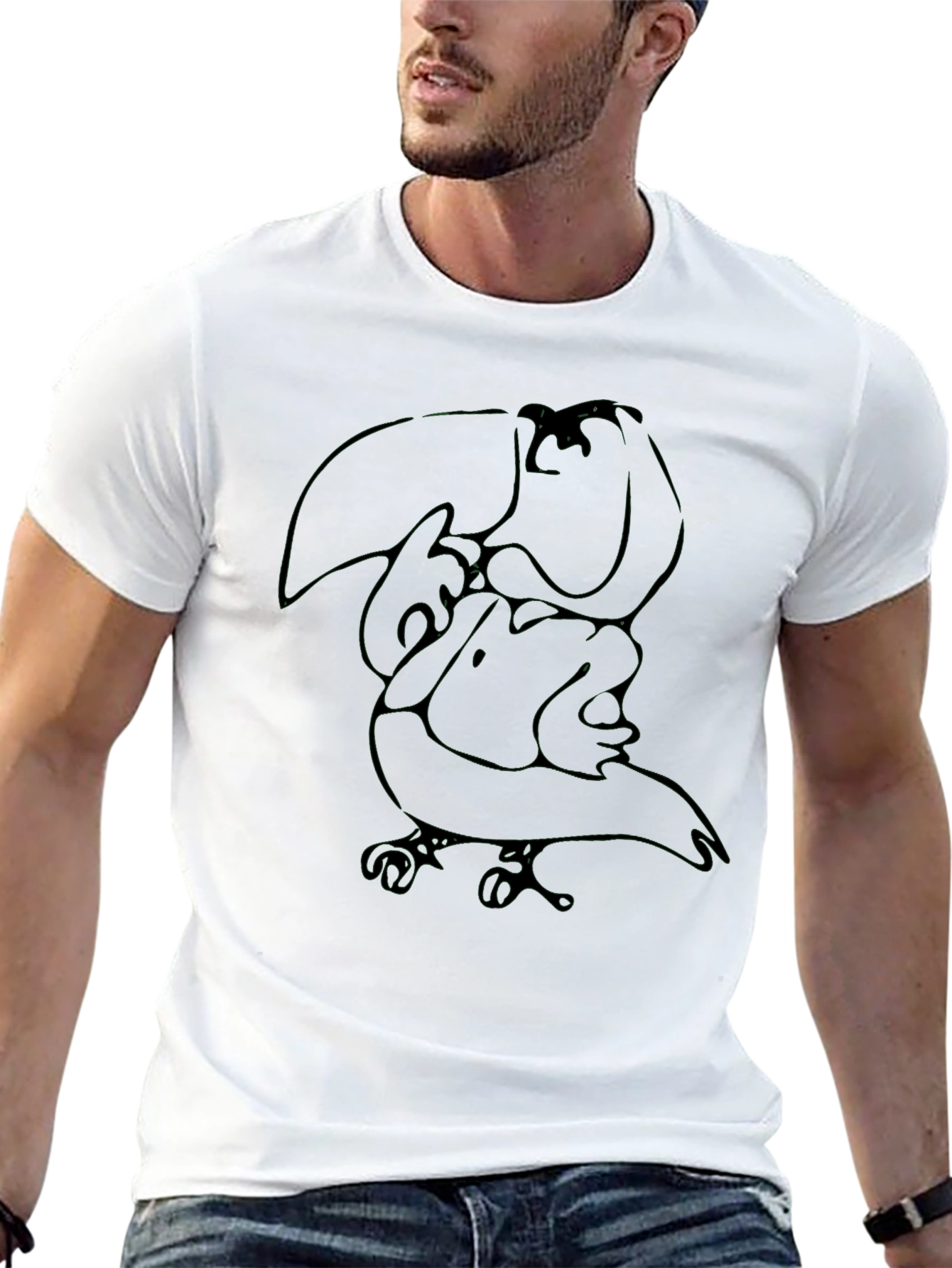 Abstract Toucan Graphic Tee - Black Cotton Casual Shirt