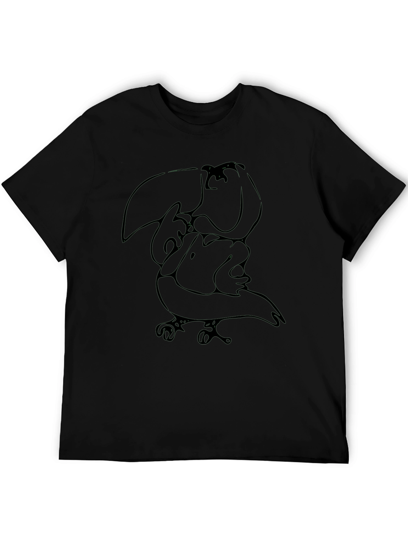 Abstract Toucan Graphic Tee - Black Cotton Casual Shirt