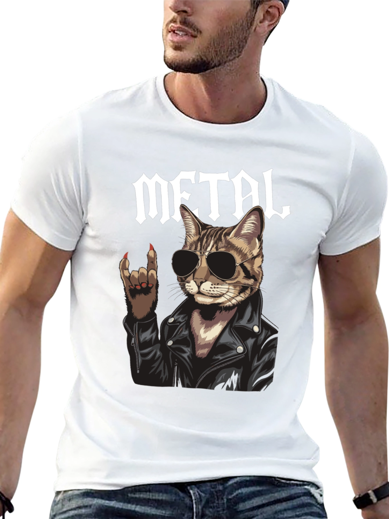 Metal Cat Graphic T-Shirt - Rocker Style