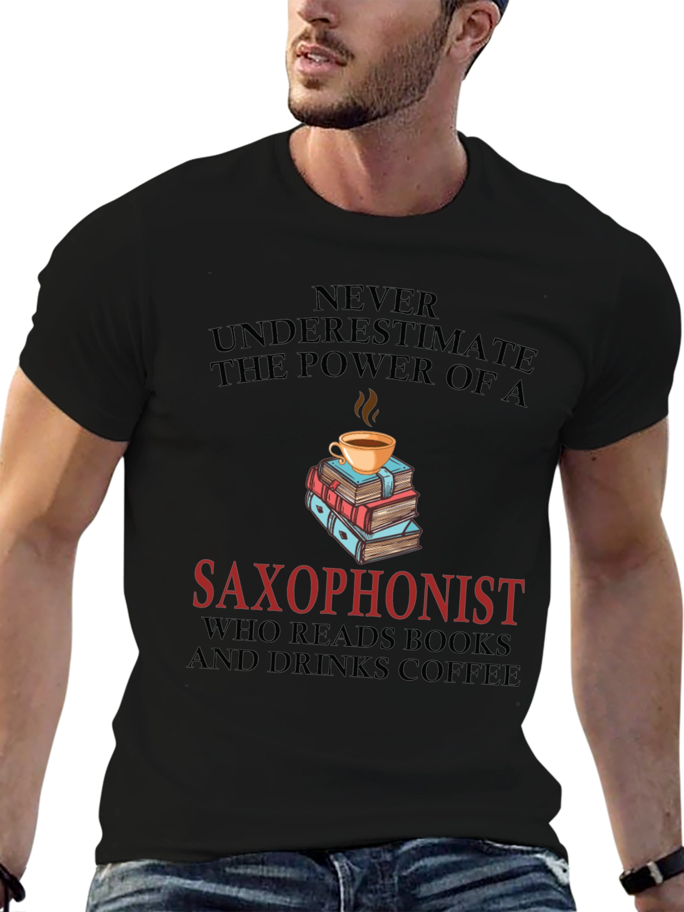Saxophonist Coffee & Books Graphic Tee