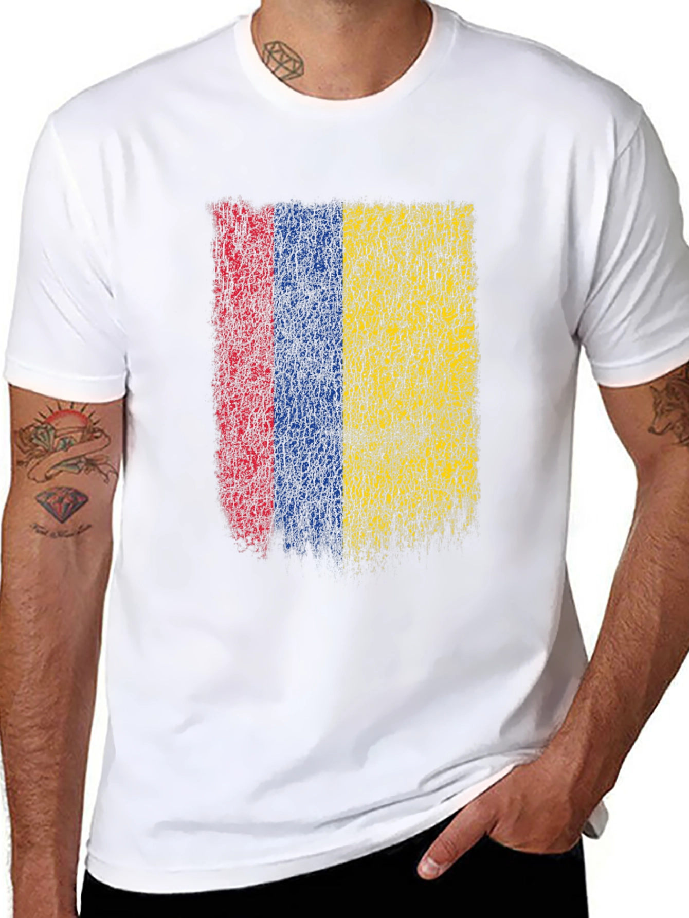 Colombia Flag Grunge Graphic T-Shirt - Black Cotton Tee