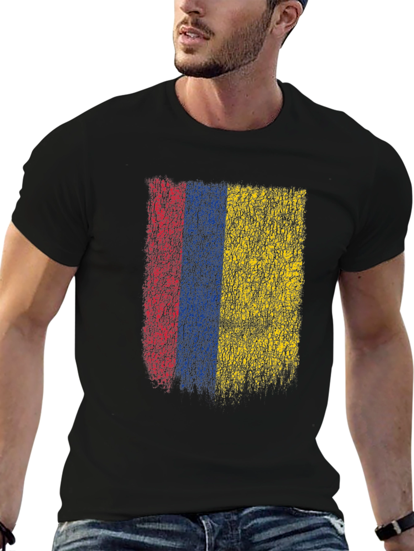 Colombia Flag Grunge Graphic T-Shirt - Black Cotton Tee