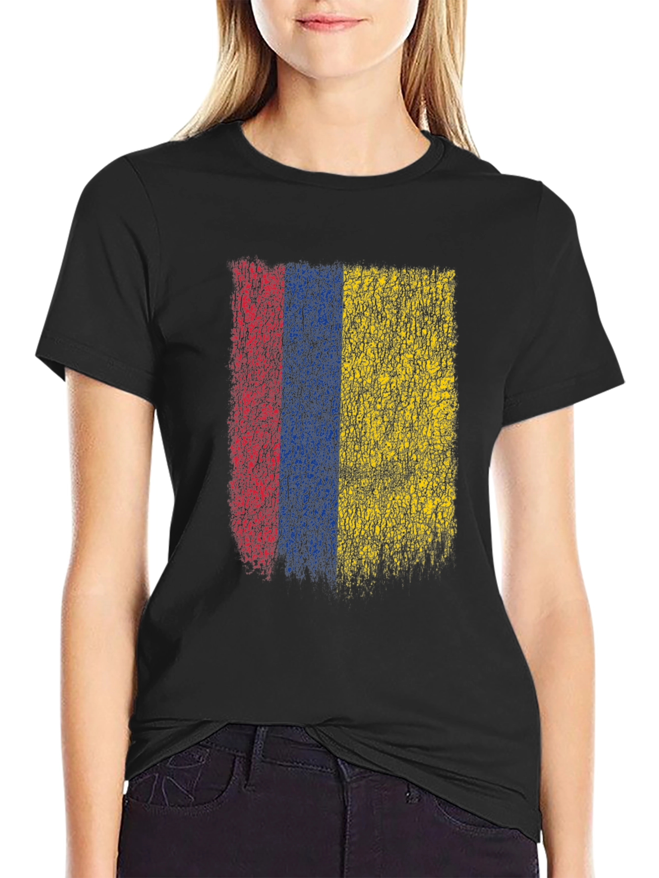 Colombia Flag Grunge Graphic T-Shirt - Black Cotton Tee