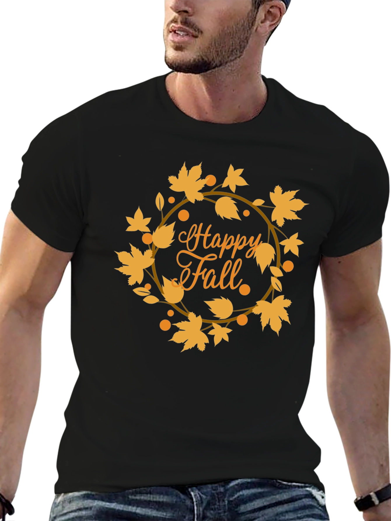Happy Fall Leaves Graphic Tee - Black