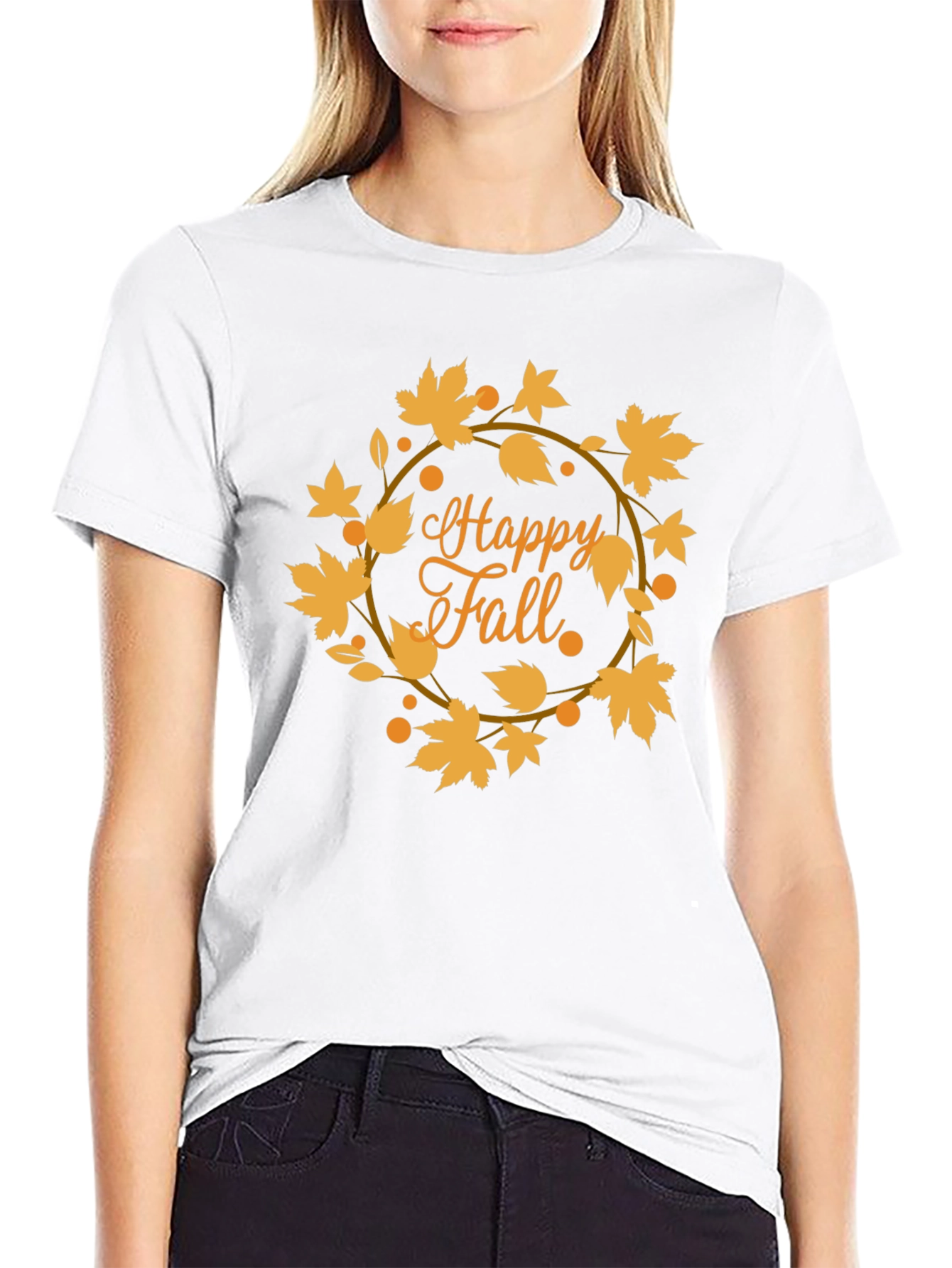 Happy Fall Leaves Graphic Tee - Black