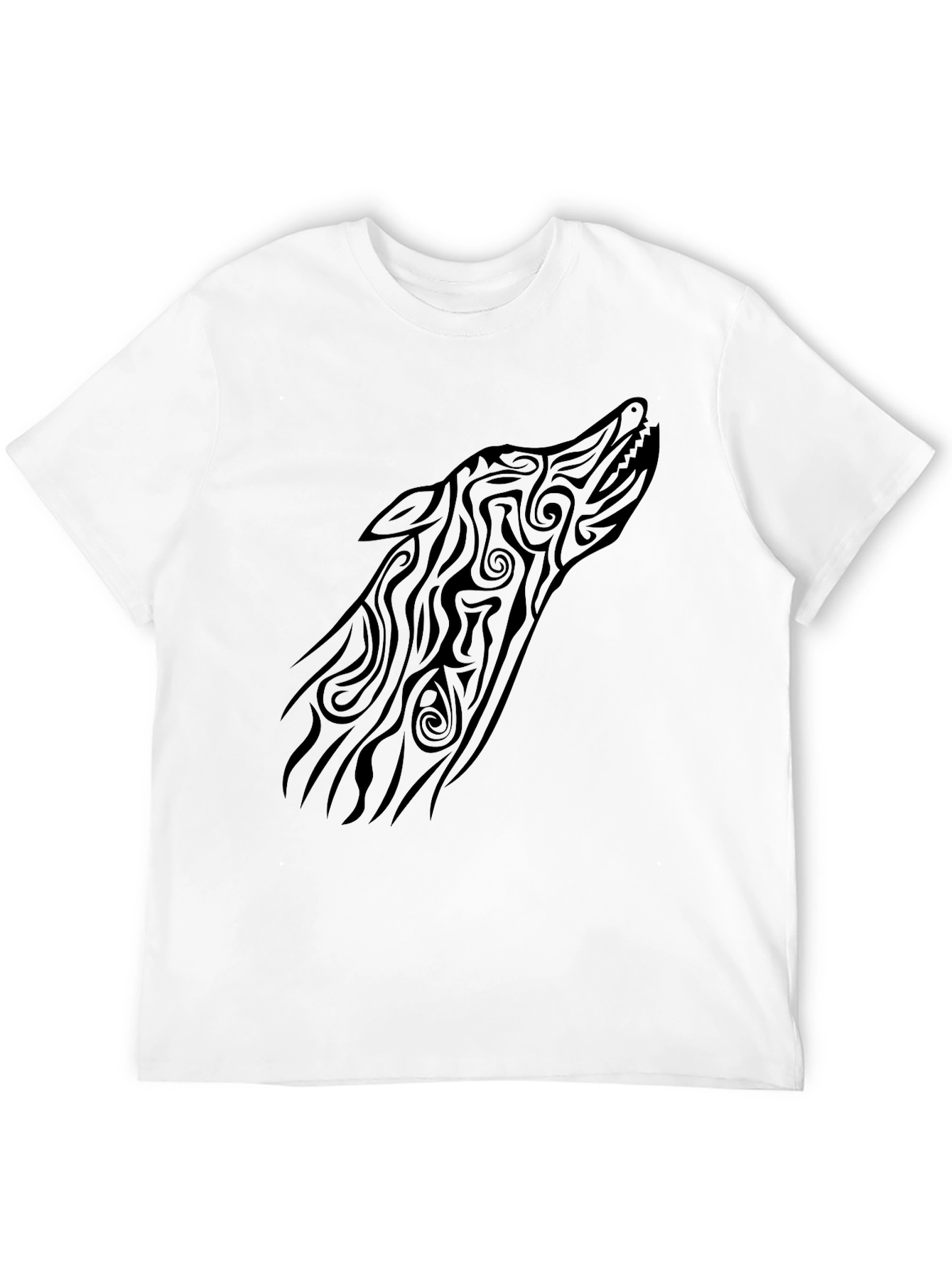 Tribal Wolf Head Graphic Tee - Black