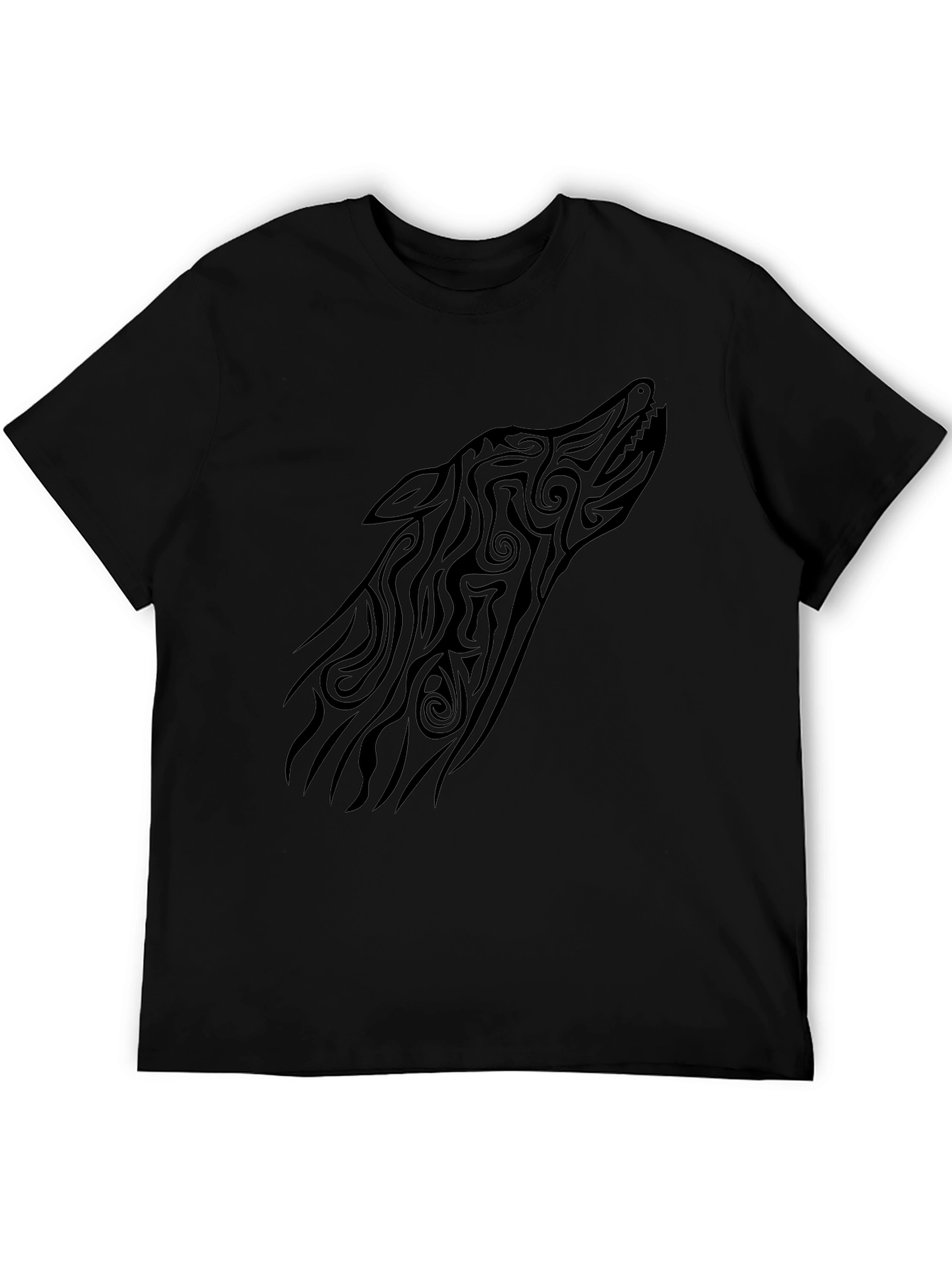 Tribal Wolf Head Graphic Tee - Black