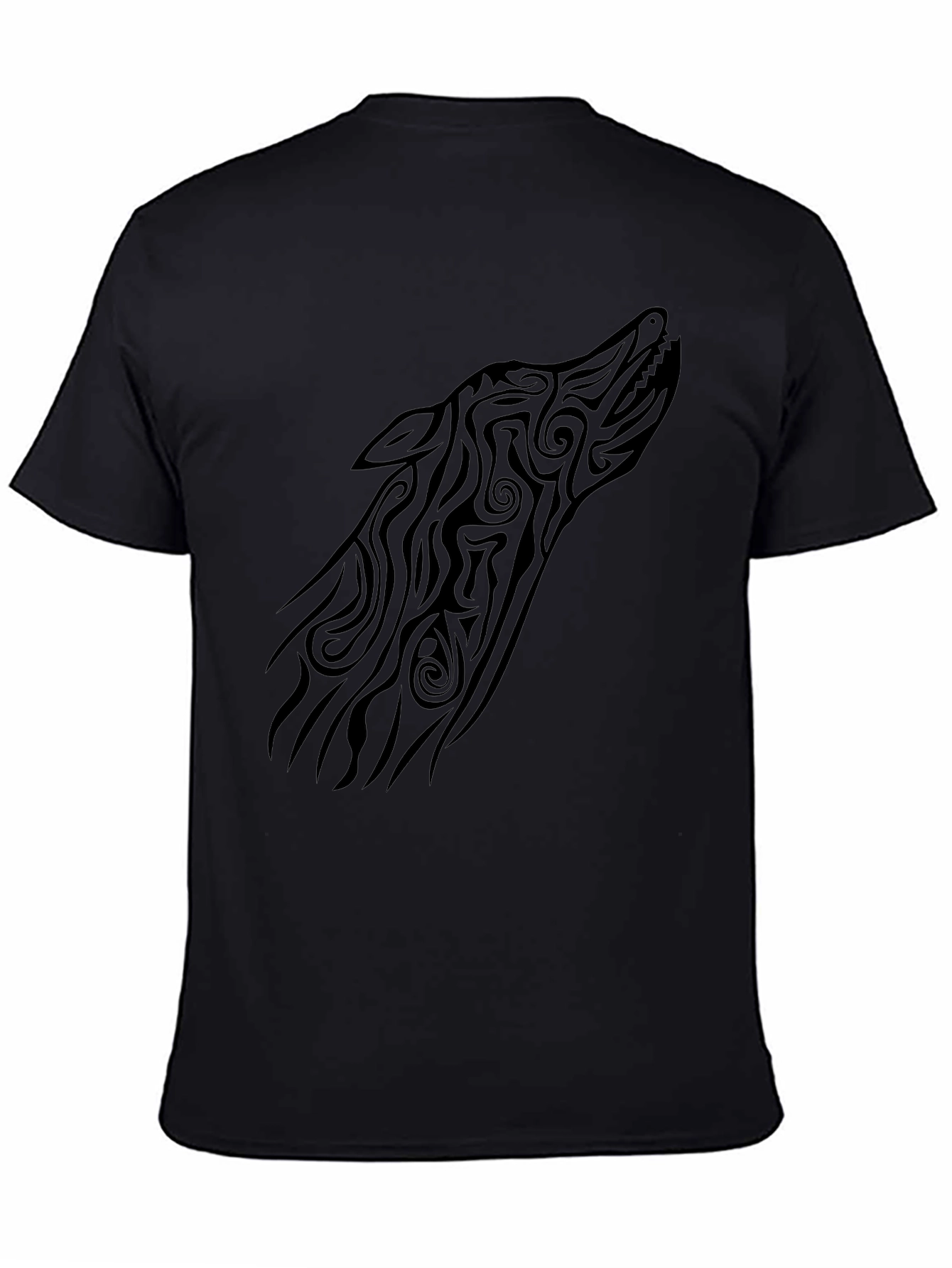 Tribal Wolf Head Graphic Tee - Black