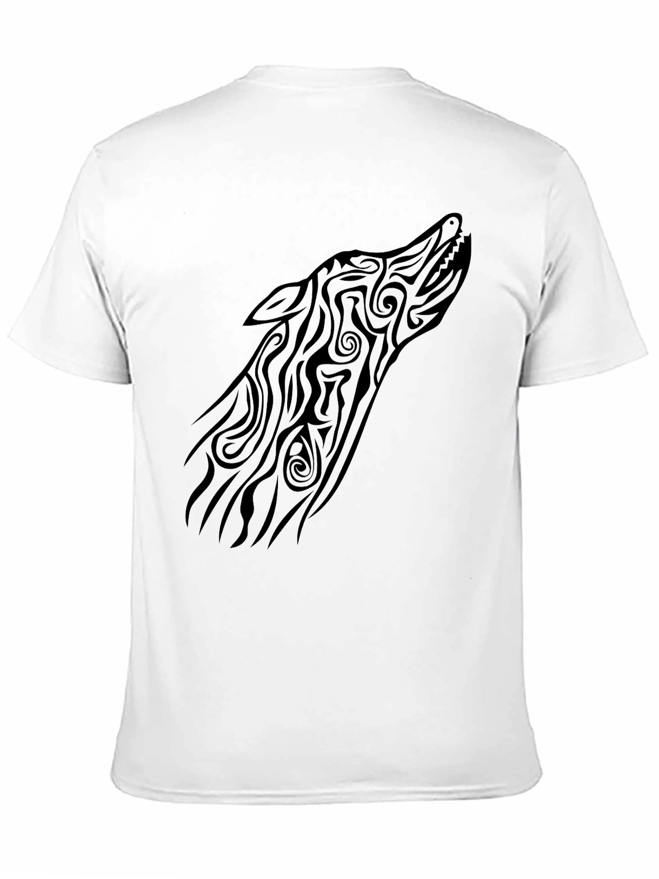Tribal Wolf Head Graphic Tee - Black