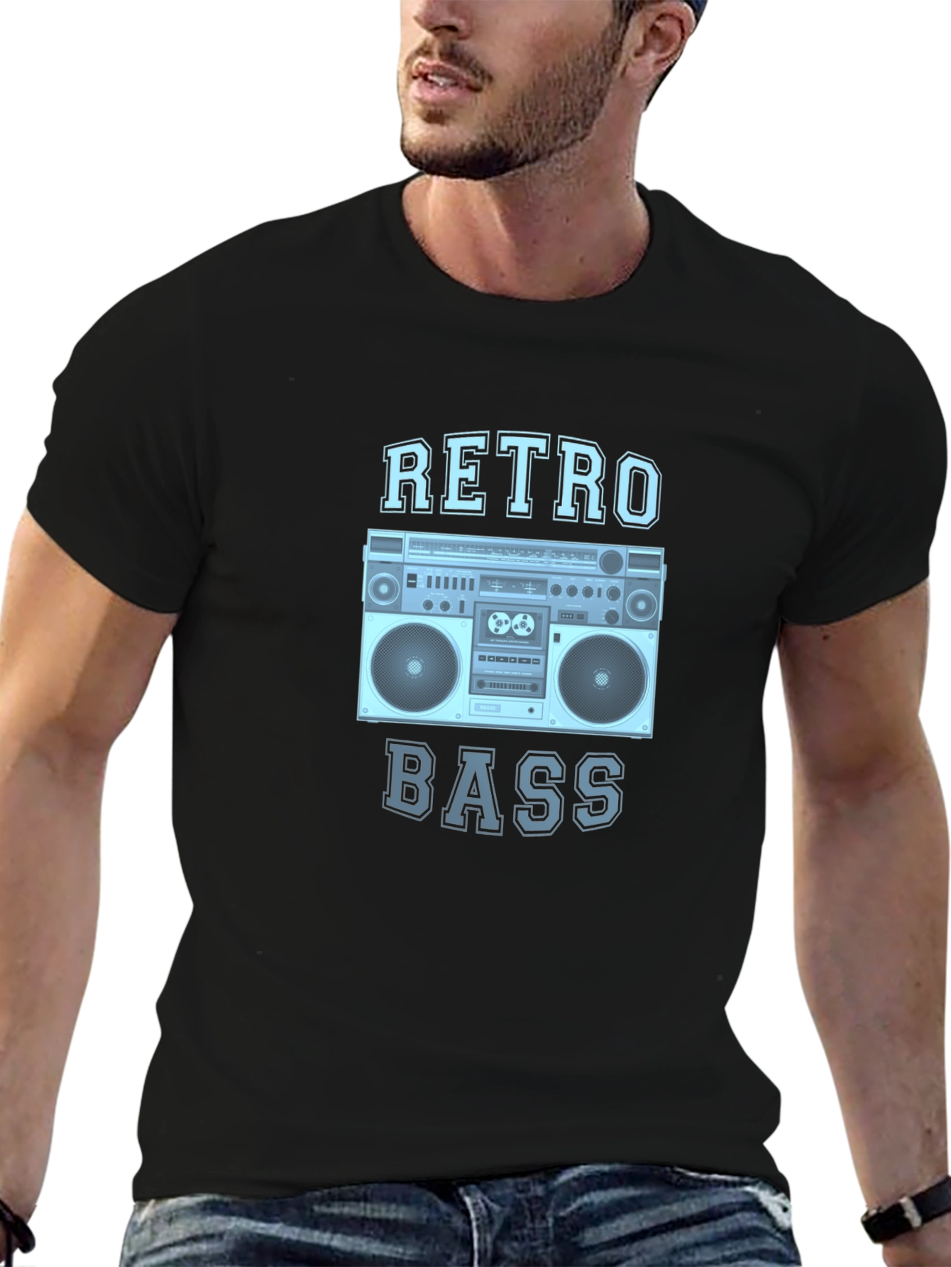 Retro Bass Boombox Graphic Tee - Classic Style