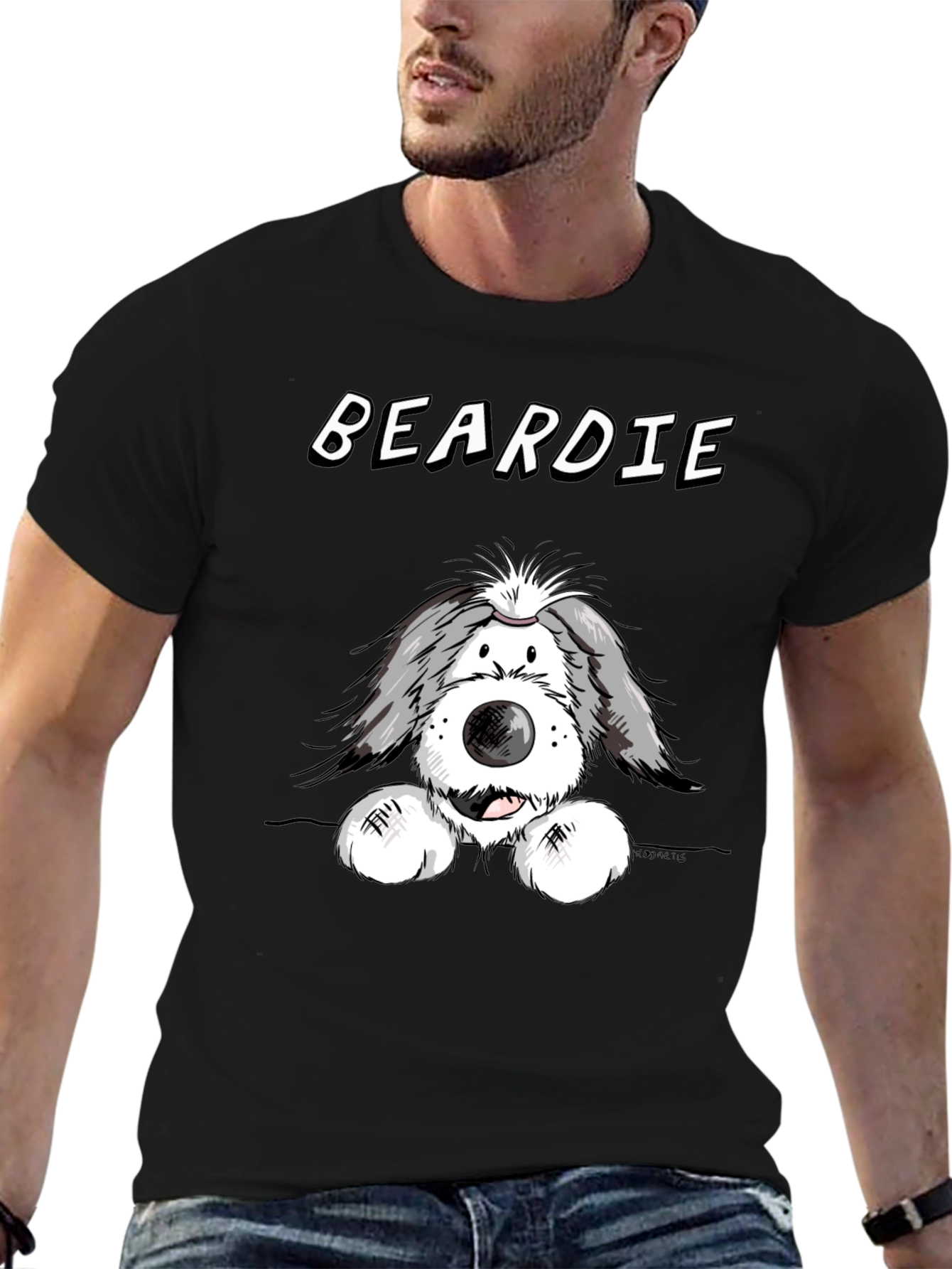 Beardie Dog T-Shirt - Black
