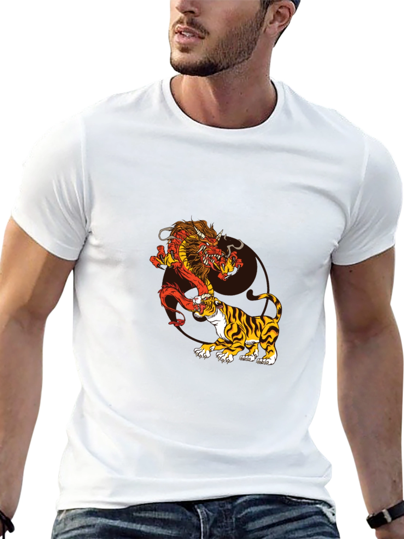 Dragon and Tiger Graphic Tee - Black