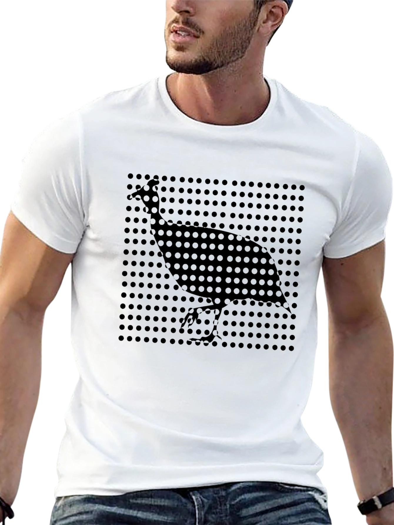 Stylish Black Graphic Tee - Guinea Fowl Design