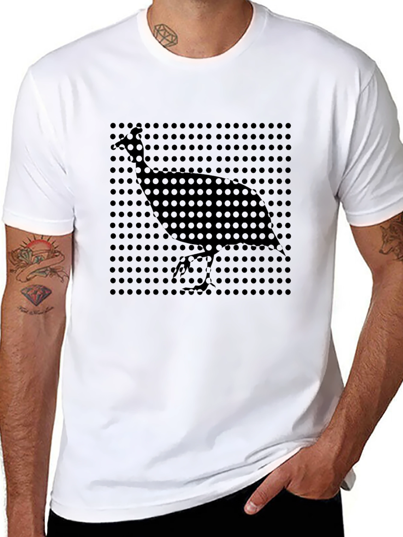 Stylish Black Graphic Tee - Guinea Fowl Design