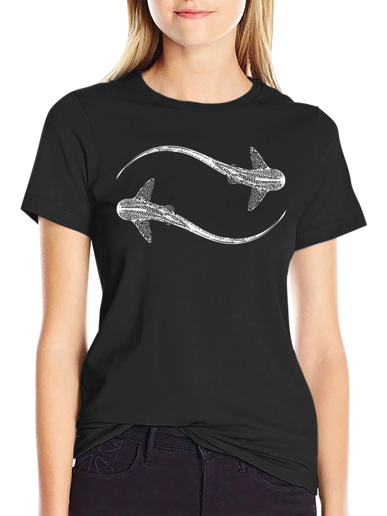Whale Shark Yin Yang T-Shirt - Black Cotton Tee