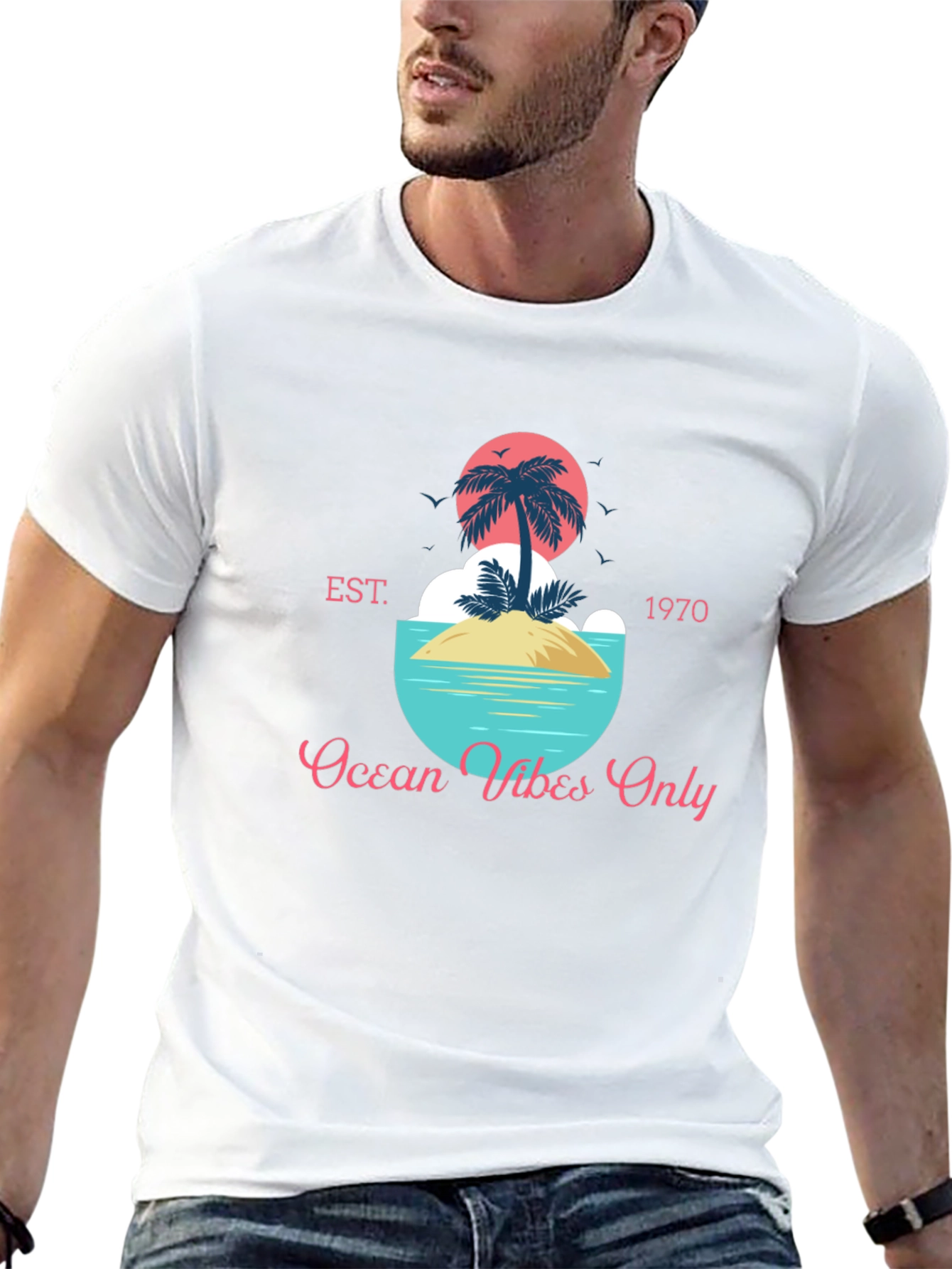 Ocean Vibes Only T-Shirt - Tropical Island Design