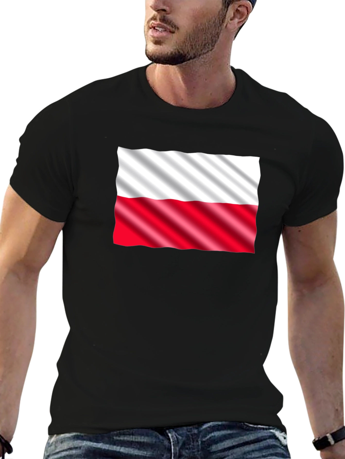 Poland Flag Graphic Print Black T-Shirt