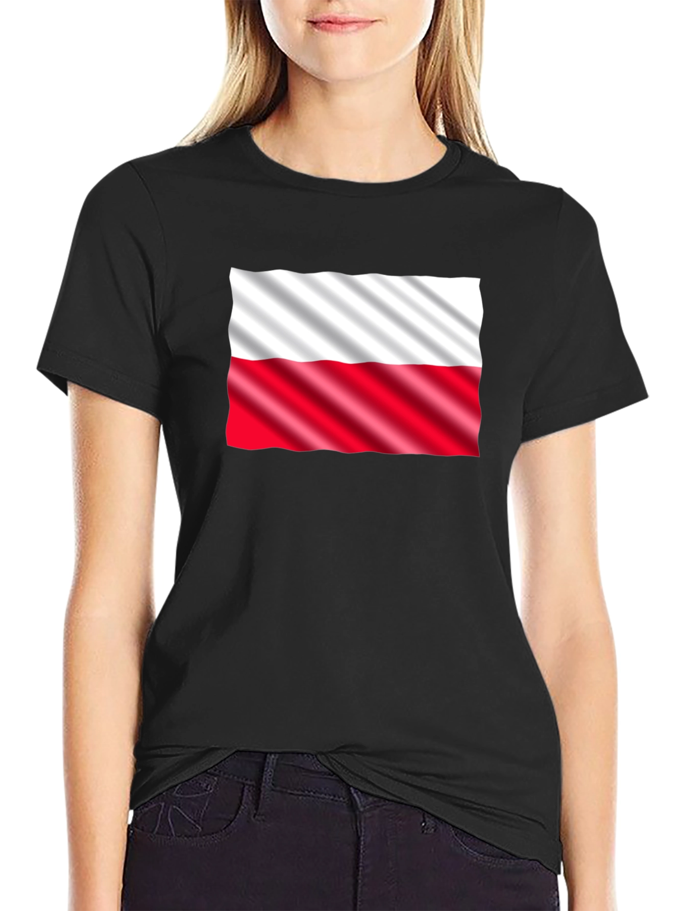 Poland Flag Graphic Print Black T-Shirt