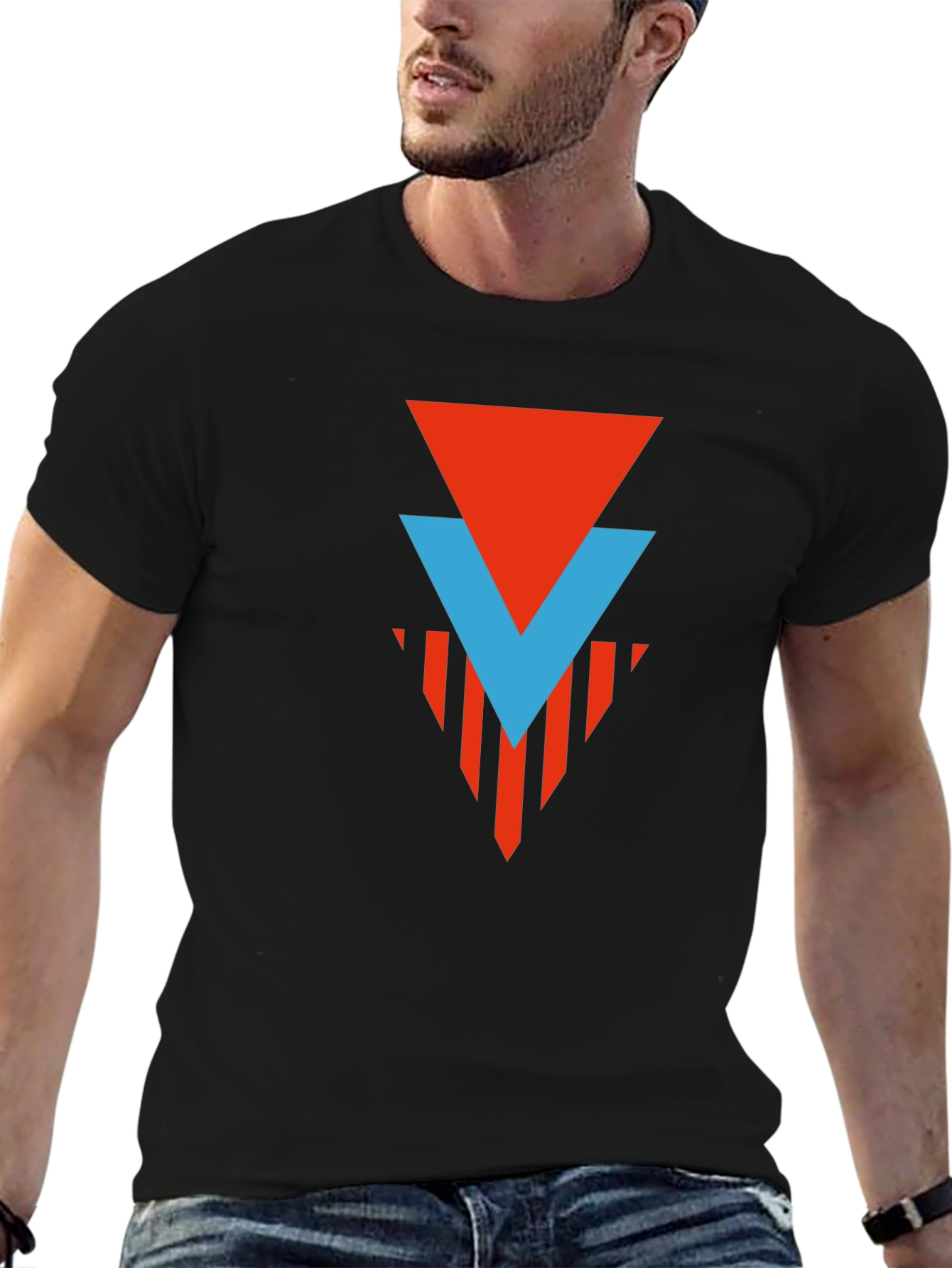 Geometric Graphic Tee - Red & Blue Arrow Design
