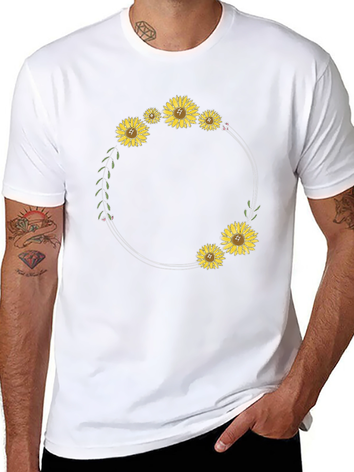 Sunflower Wreath Black T-Shirt