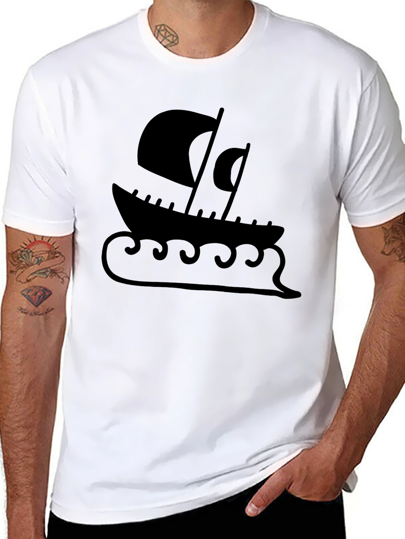 Viking Ship Graphic Tee - Black Cotton Blend
