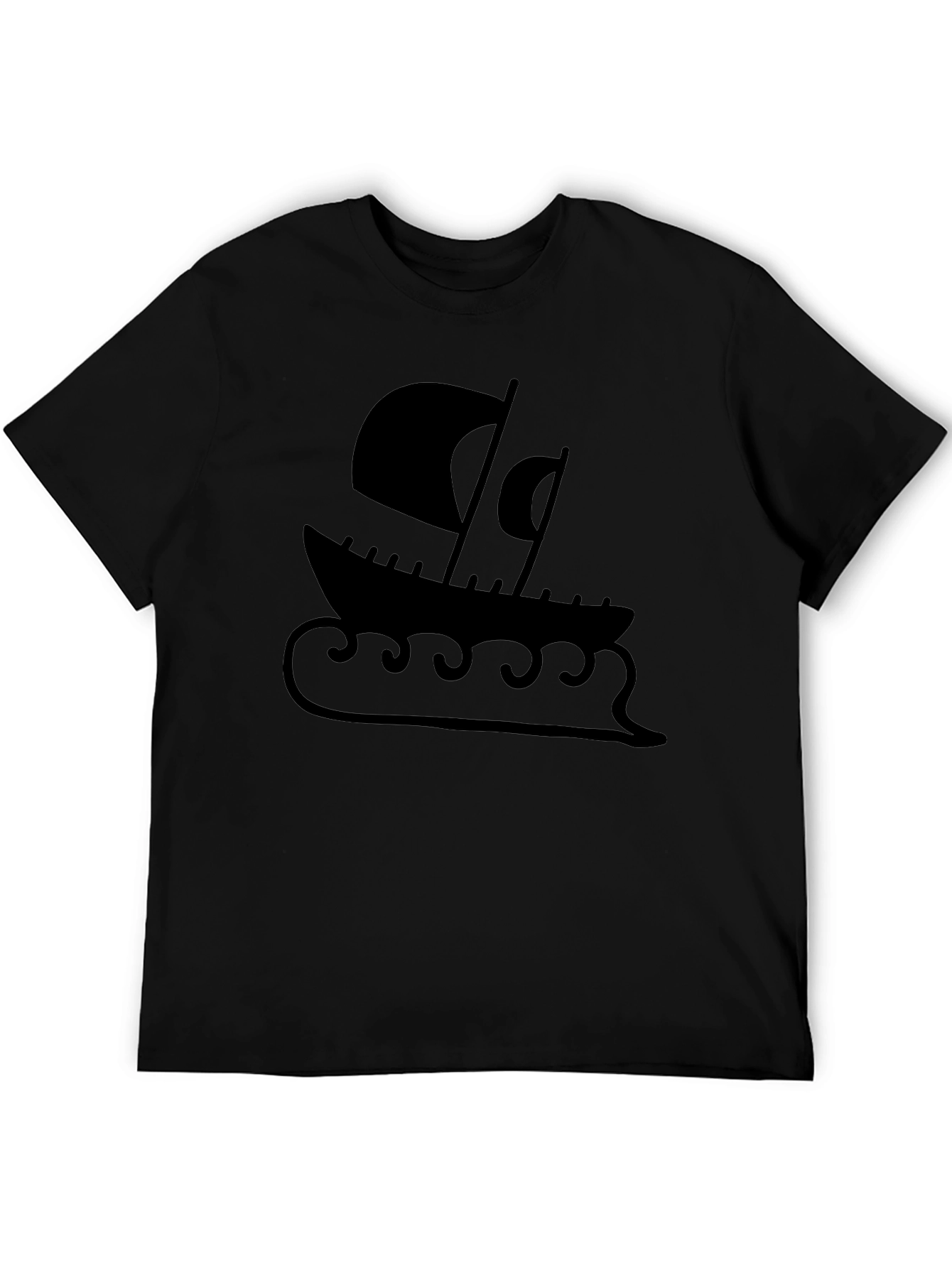 Viking Ship Graphic Tee - Black Cotton Blend