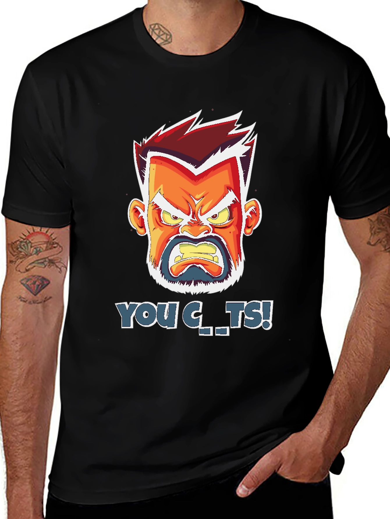 Angry Cartoon Face T-Shirt - You C..ts!