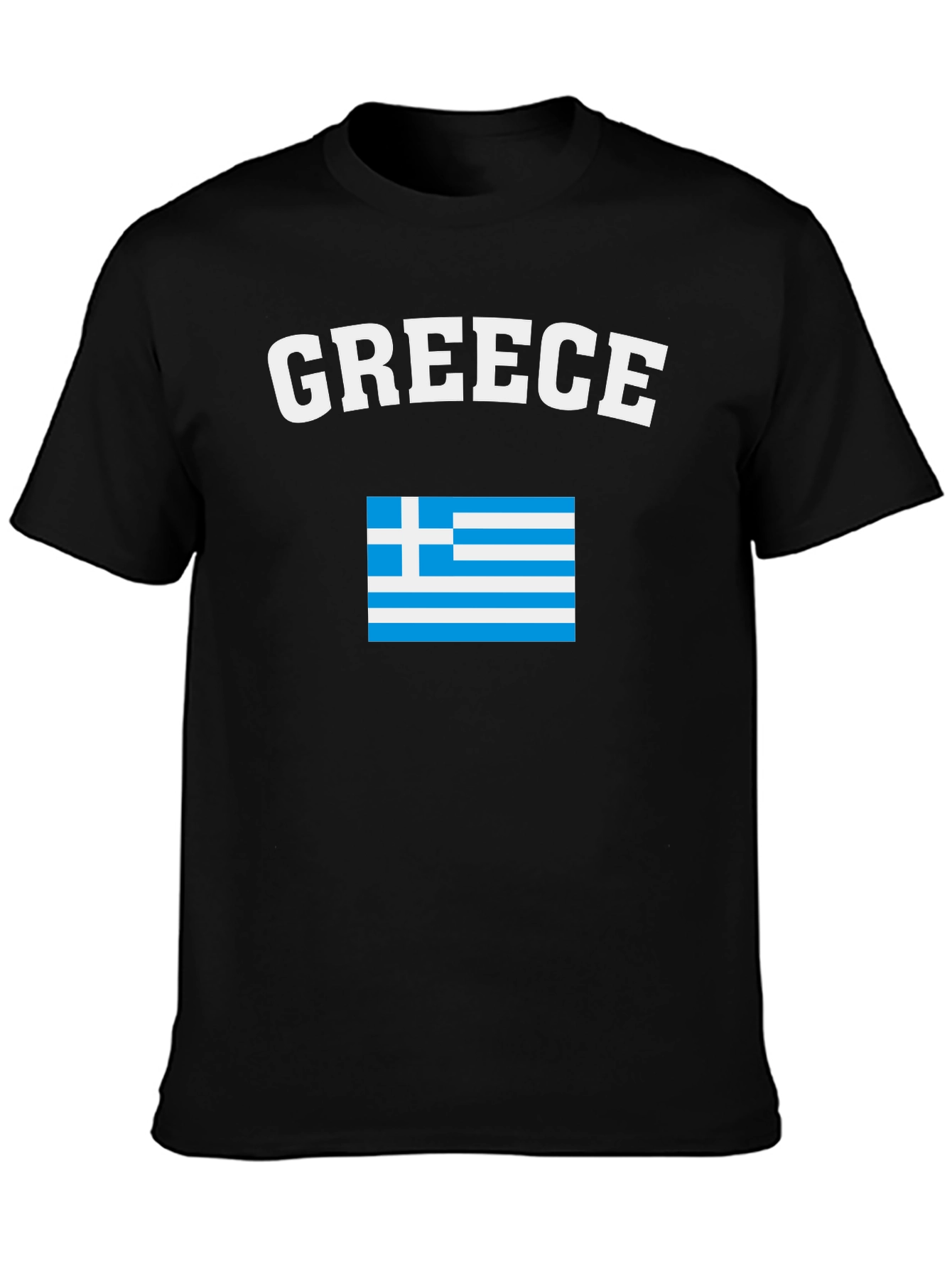 Greece Flag T-Shirt - Black Crew Neck