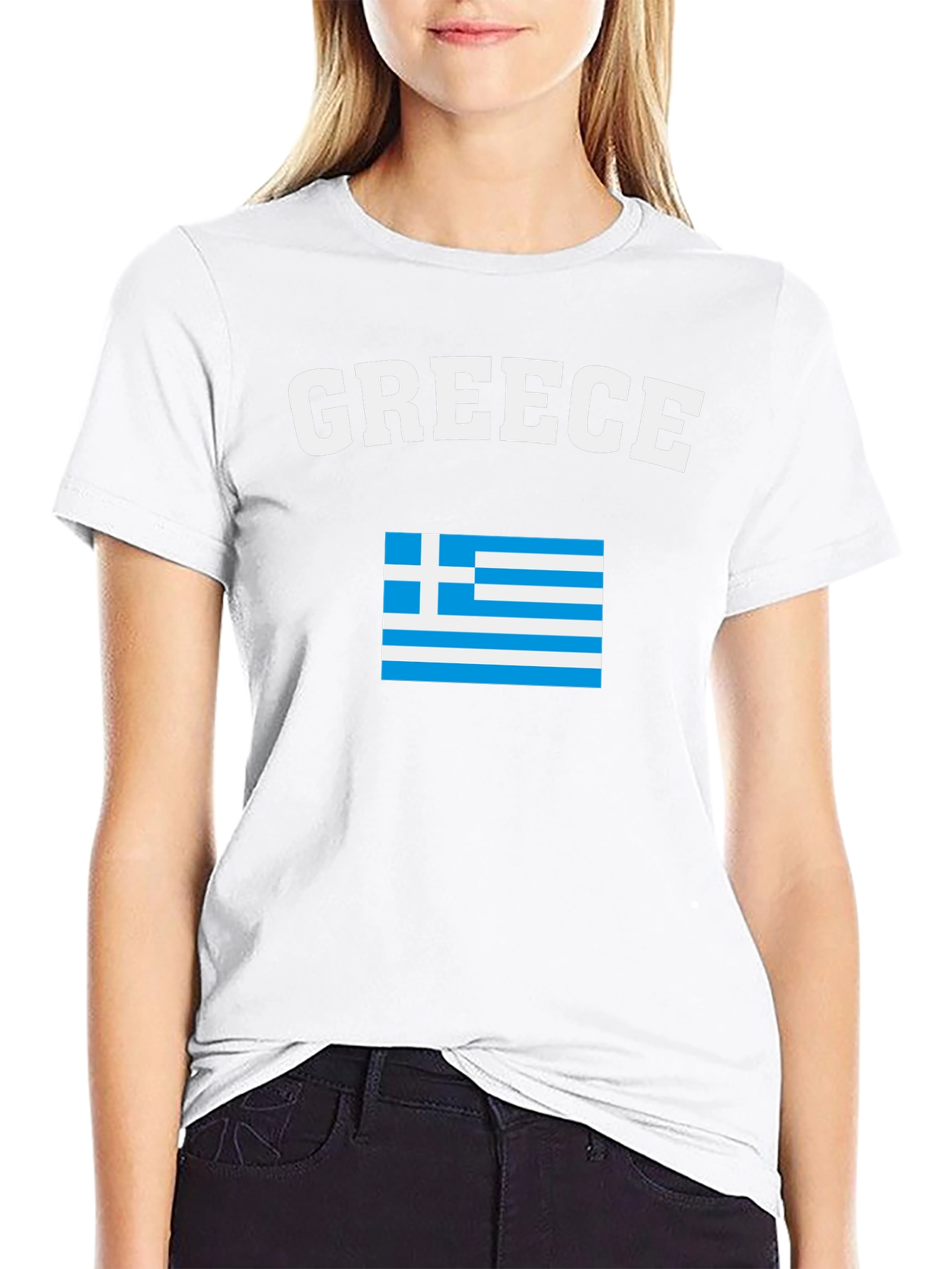 Greece Flag T-Shirt - Black Crew Neck