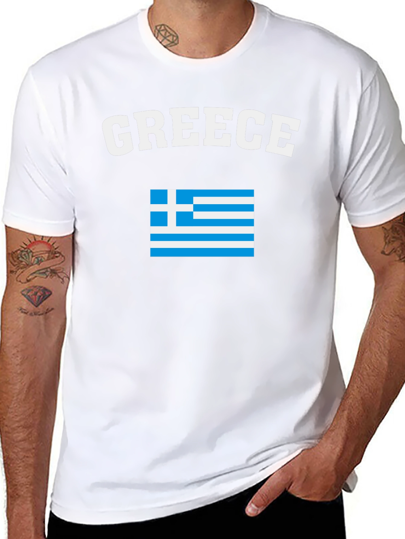 Greece Flag T-Shirt - Black Crew Neck