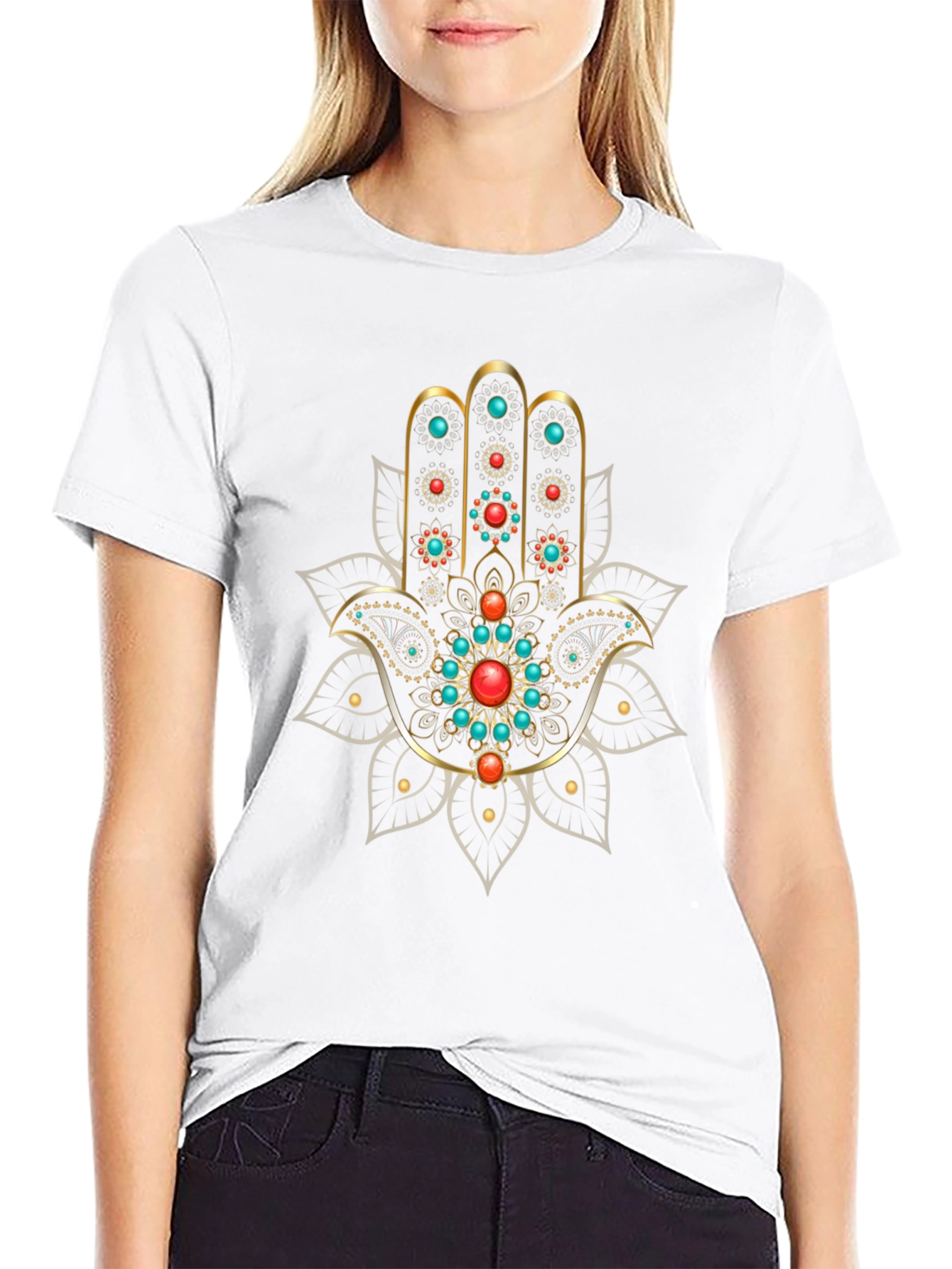 Hamsa Hand Graphic Print Black T-Shirt