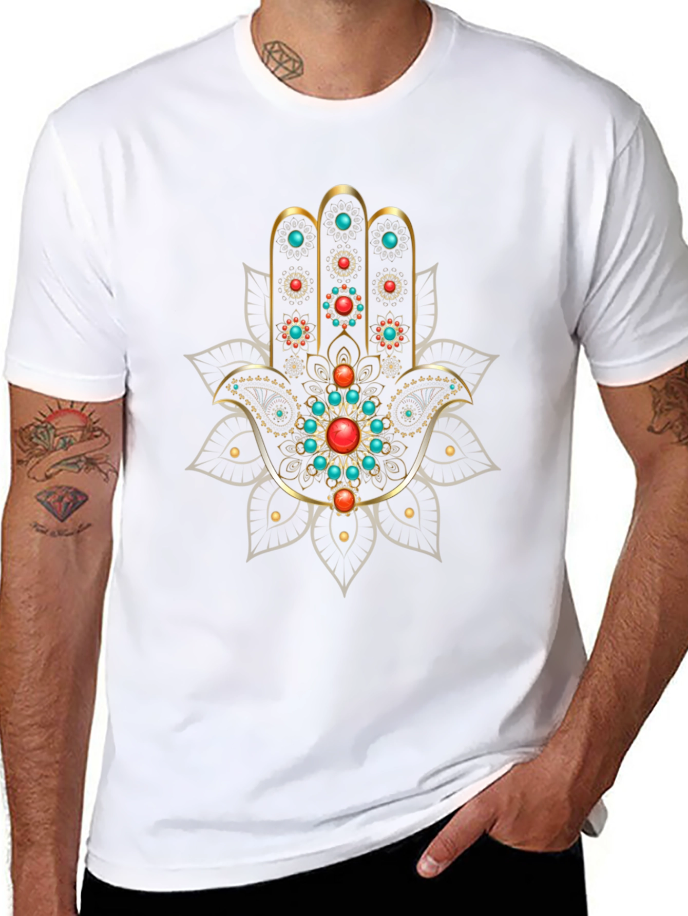 Hamsa Hand Graphic Print Black T-Shirt