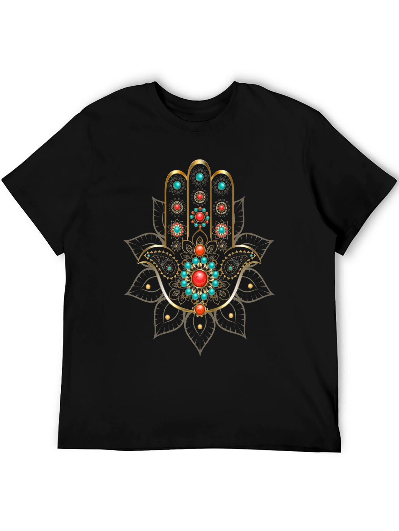 Hamsa Hand Graphic Print Black T-Shirt
