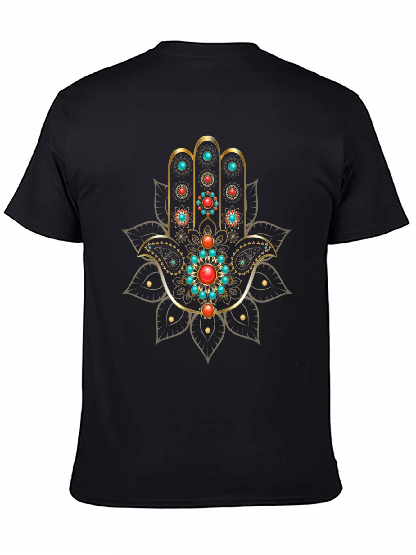 Hamsa Hand Graphic Print Black T-Shirt