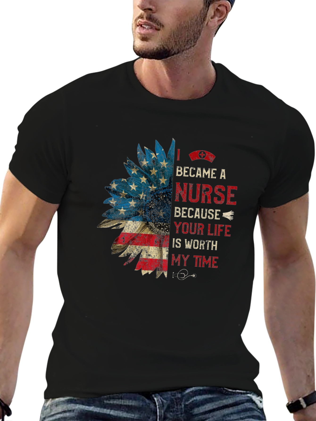 Nurse Sunflower T-Shirt Patriotic