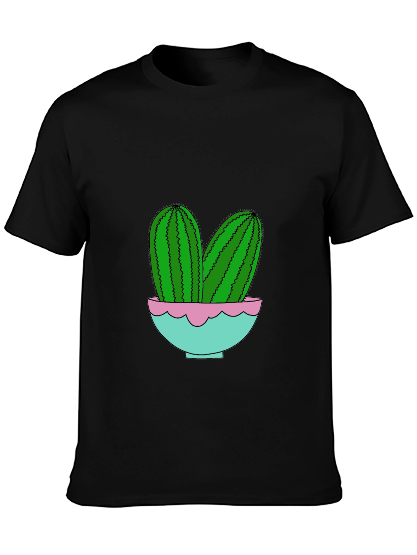 Cactus in Pot Graphic Tee - Trendy Black T-Shirt