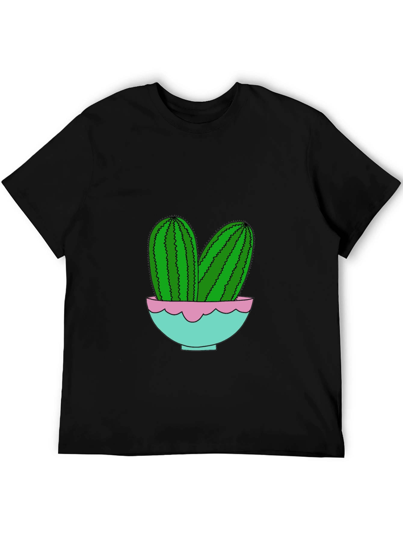 Cactus in Pot Graphic Tee - Trendy Black T-Shirt