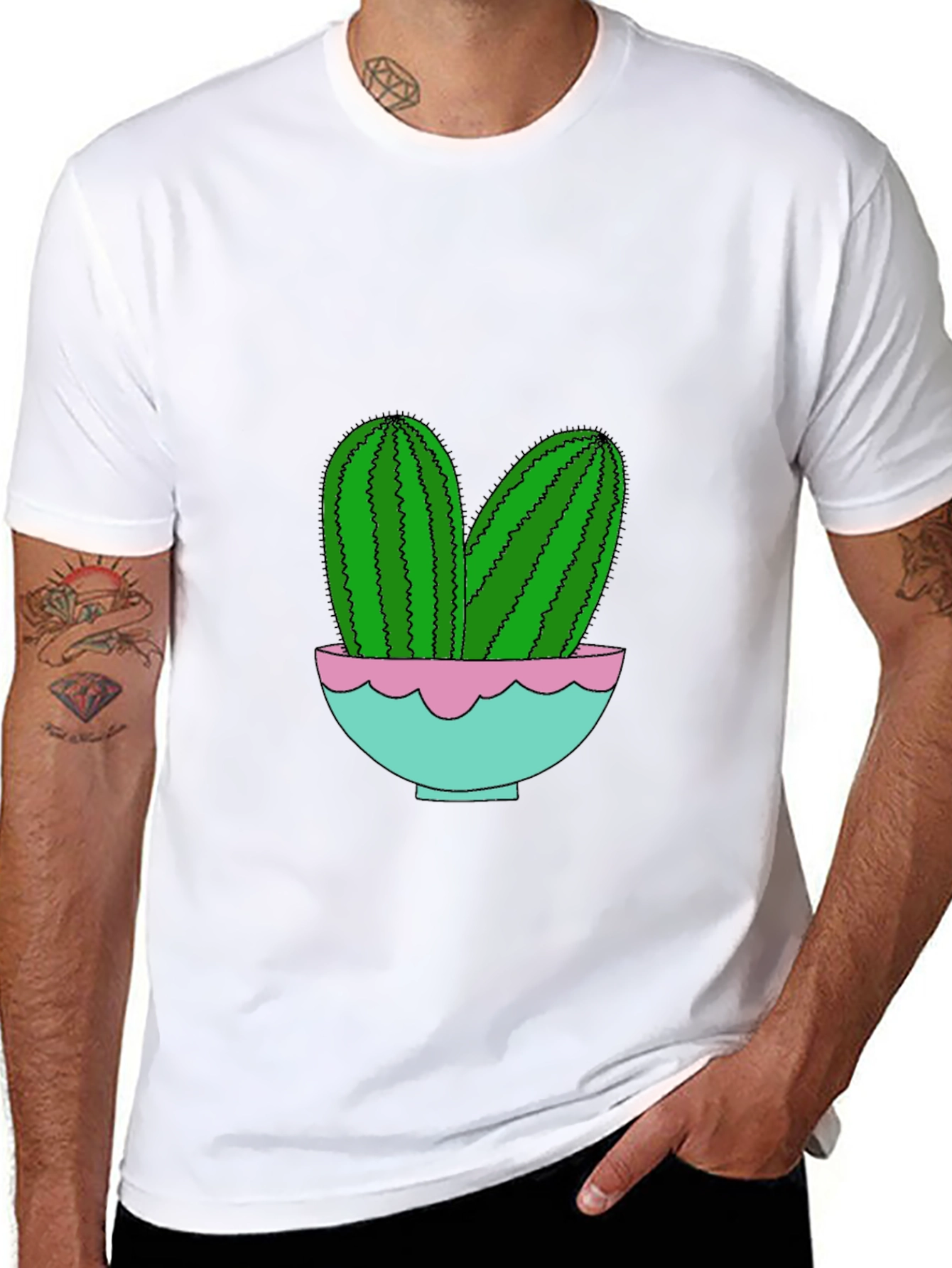 Cactus in Pot Graphic Tee - Trendy Black T-Shirt